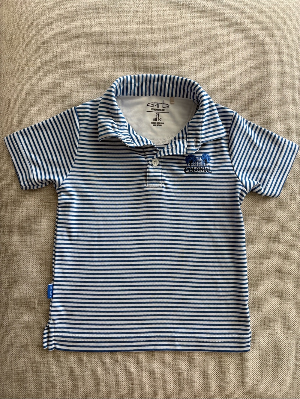 Garb Colonial Toddler Polo Shirt 2T Blue White Stripe Performance Golf